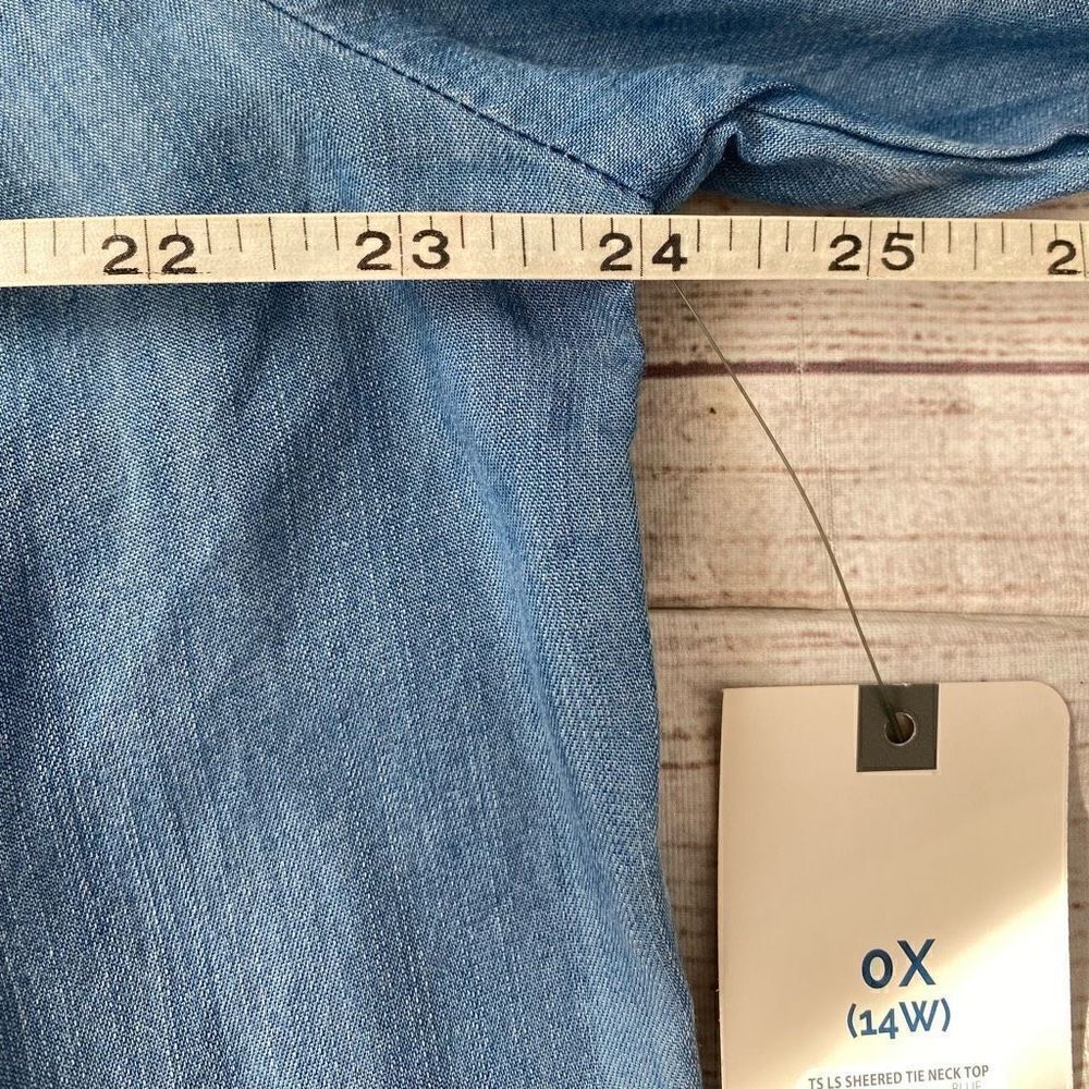 Terra & Sky new w/tags 14 women denim blue button down blouse w/front tie - Picture 11 of 12